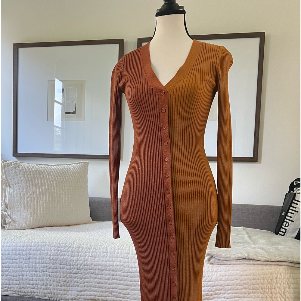 Staud two-tone dress bronze size S